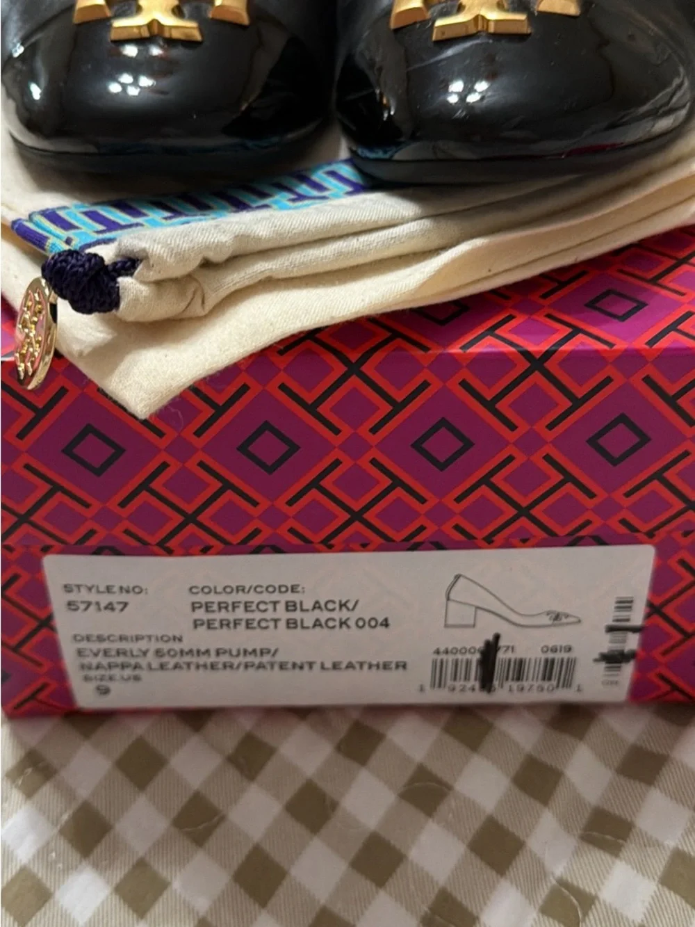 Tory Burch Black Patent Leather Ballet Flats with Gold Logo